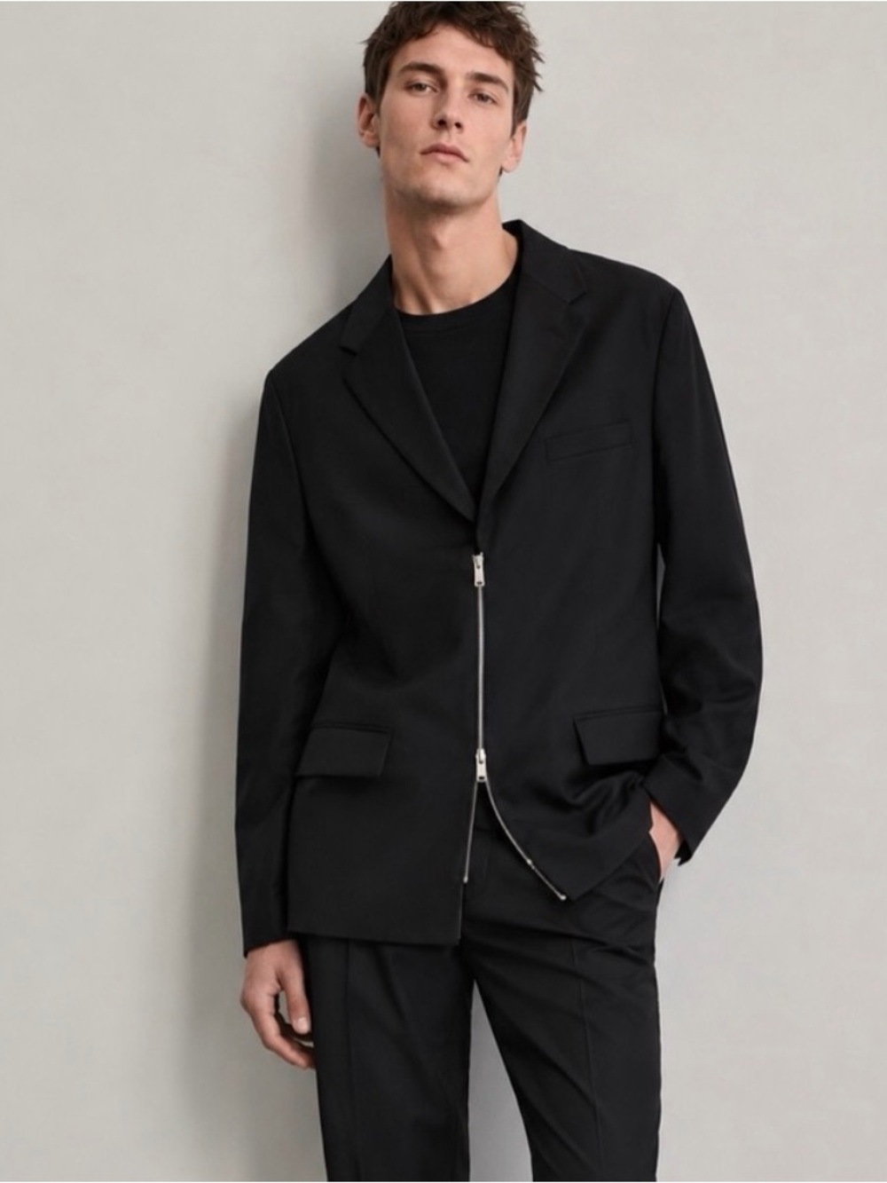 COS 100% Wool Asymmetric Zip Blazer Jacket Men’s 36R Black